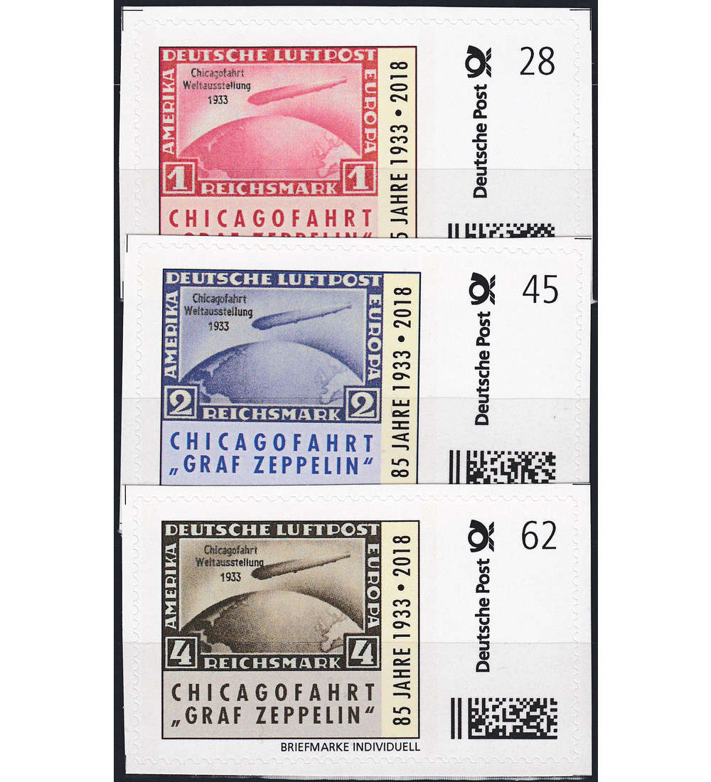 BRD Bund  85. Jubilum Zeppelin Chicagofahrt 1933 28/45/62 Cent postfrisch **