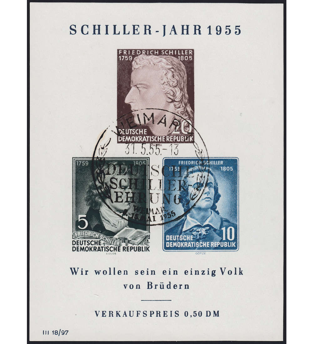 DDR Block 12 mit Sonderstempel Weimar und voller Gummierung