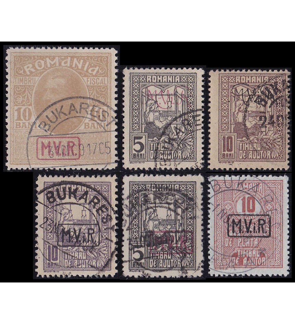 Deutsche Besetzung Rum�nien gestempelt, Kriegsteuermarken Nr. 1x, 2x, 4, 5 + 7y + Zwangszuschlag Nr. 8