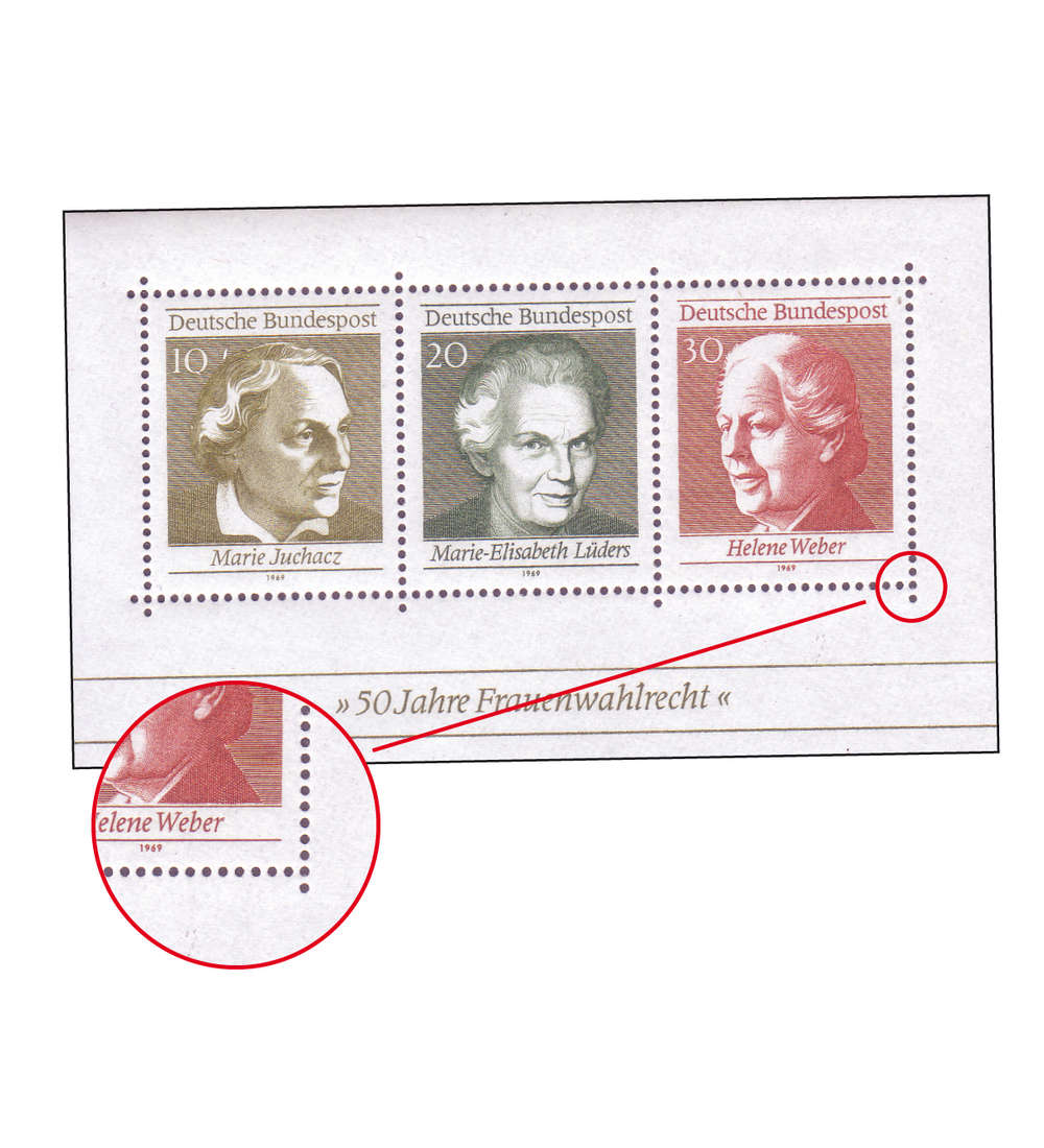 BRD Block 5 postfrisch Abart rechts nicht ausgestanztes Zahnloch