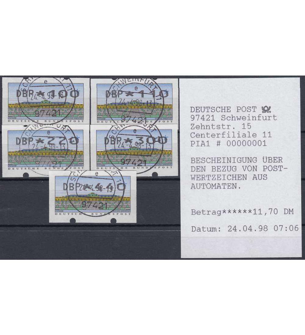 BRD Bund ATM 2.2.2  TS1 gestempelt 100/110/220/300/440 Pfg. Mettler