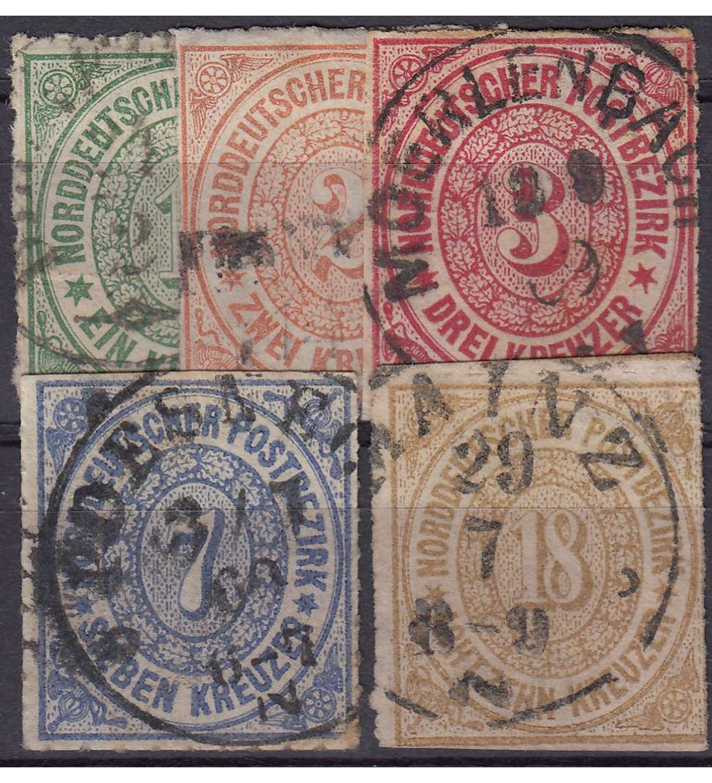Norddeutscher Postbezirk Nr. 7-11 gestempelt in Bedarfsqualitt