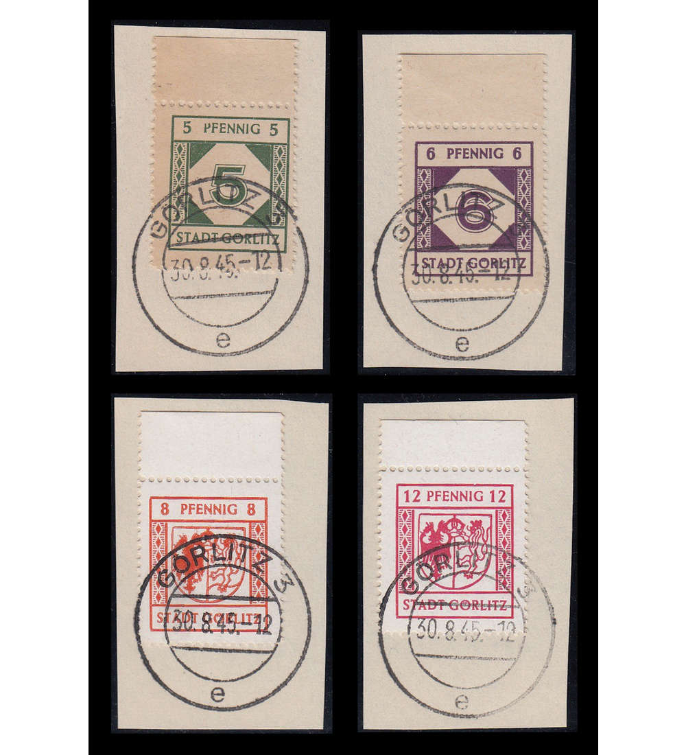 Deutsche Lokalausgabe Grlitz Nr. 5-6,11-12 gestempelt auf Briefstcken