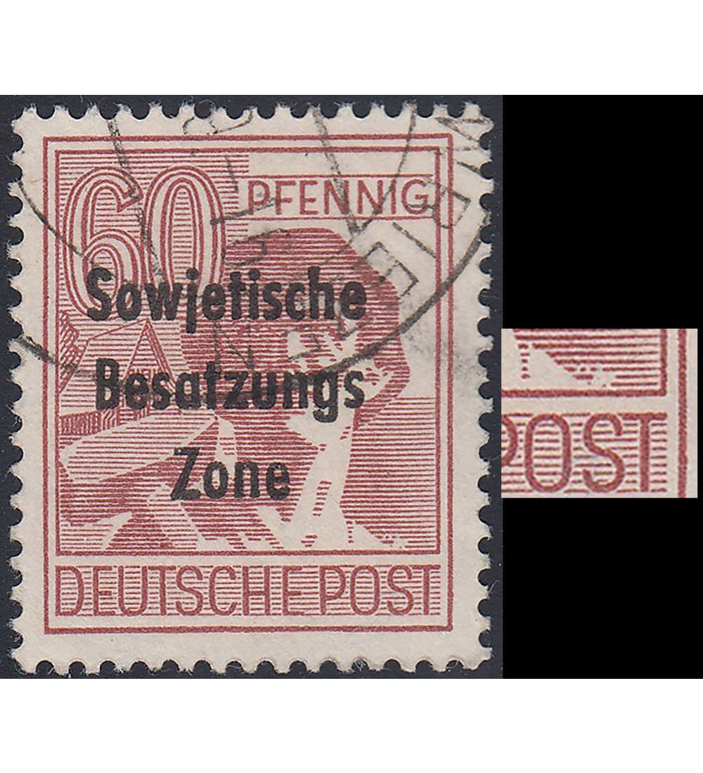 SBZ Nr. A195 PF II gestempelt Plattenfehler