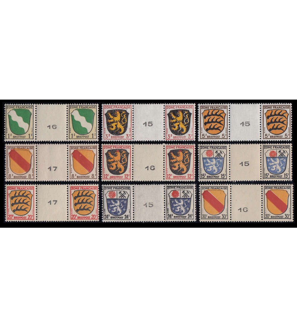 Franzsische Zone Nr. 1-4,6-10 postfrisch ** Zwischenstegpaare mit Maschinenstempeln