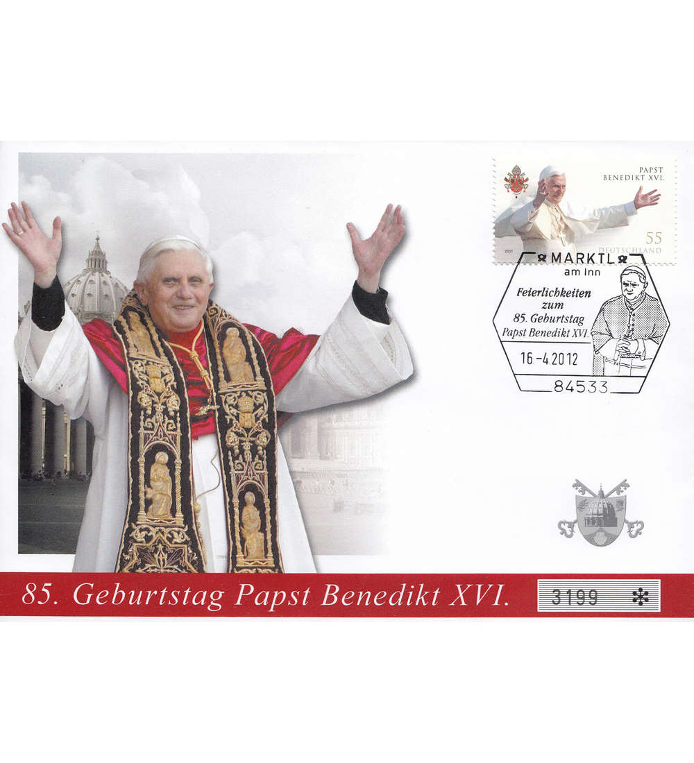 Sonderbeleg Papst Benedict XVI mit Sonderstempel Marktl
