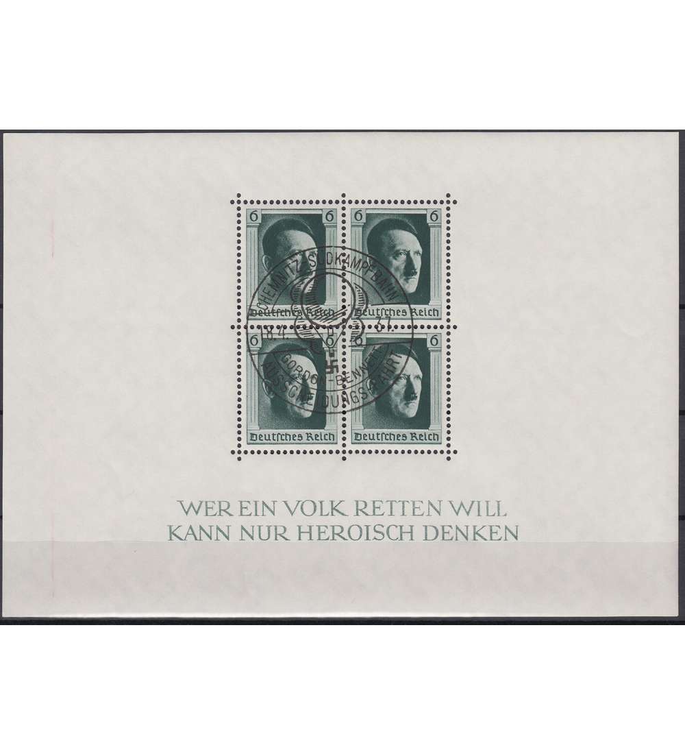 Deutsches Reich Block 7 mit SST Chemnitz-Sdkampfbahn 18.4.37 Gordon Benett Ausscheidungsf.