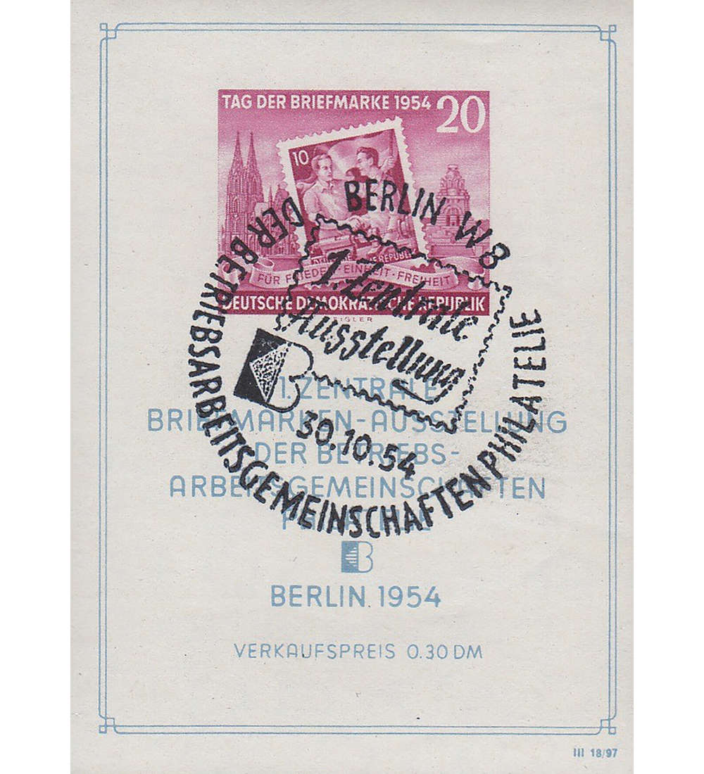 DDR Block 10 mit Ersttagssonderstempel -Berlin 30.10.54 mit voller Gummierung