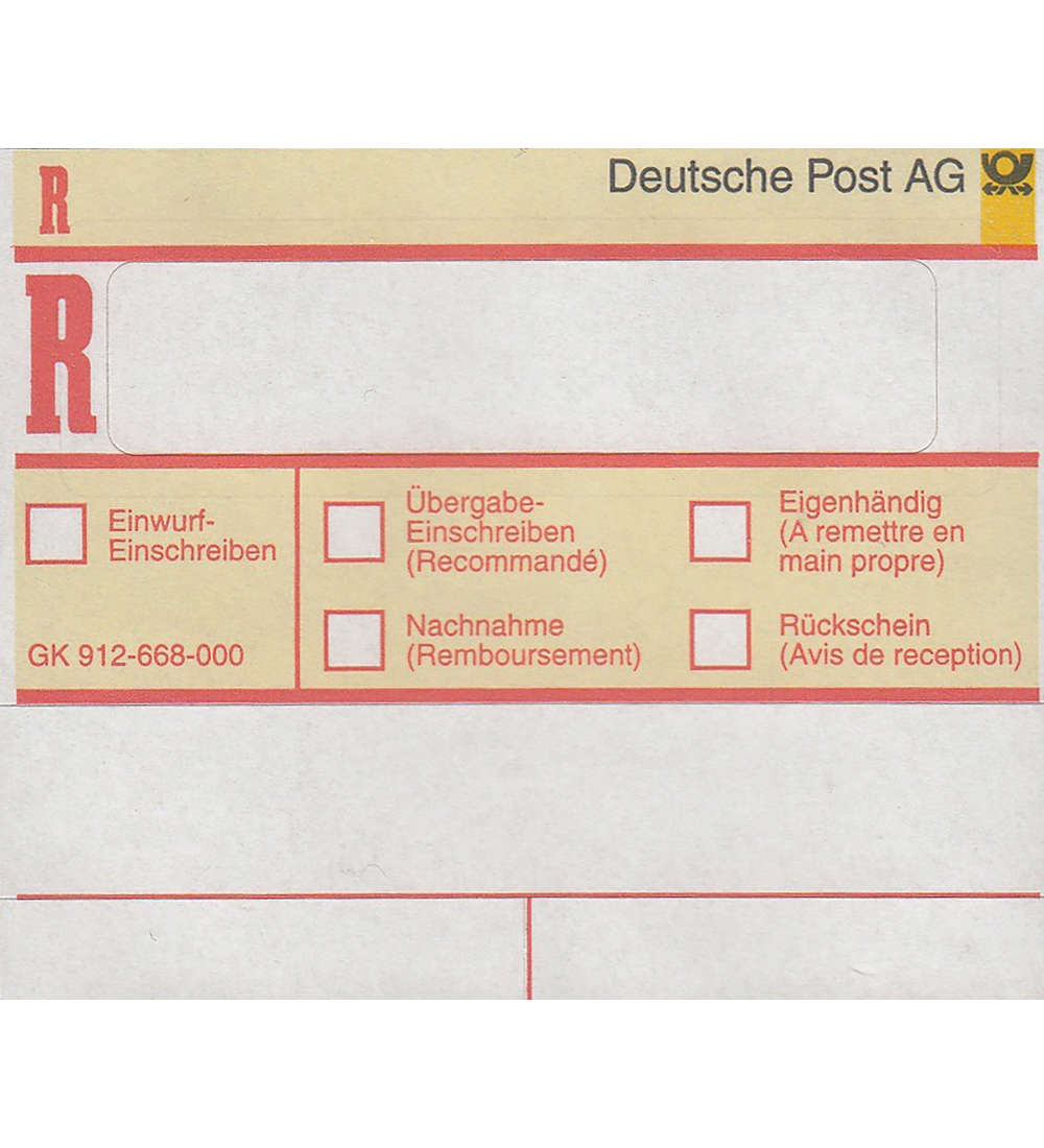 BRD Einschreibezettel Abart fehlende schwarze Farbe