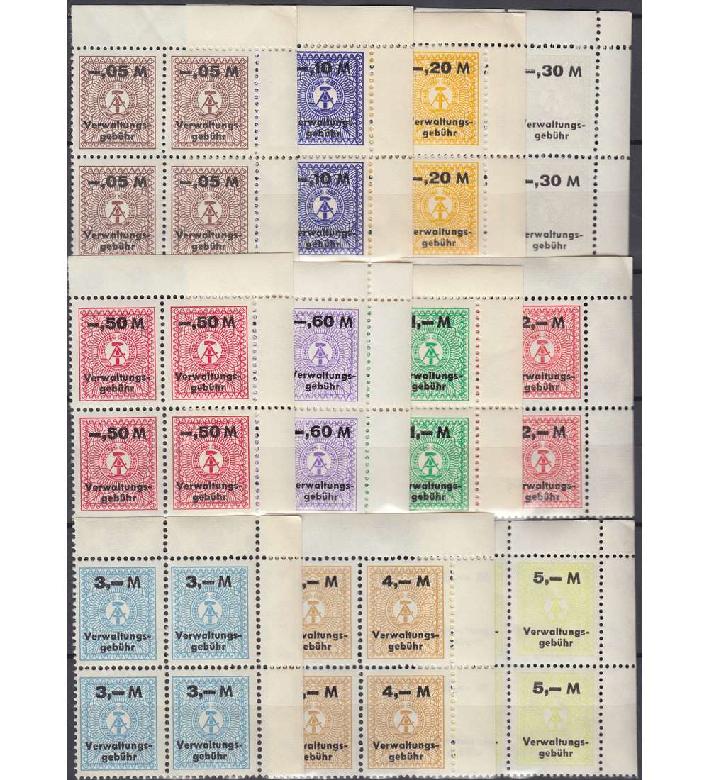 DDR 11 Verwaltungsmarken postfrisch ** 0,05-5 Mark Eckrandviereblocks