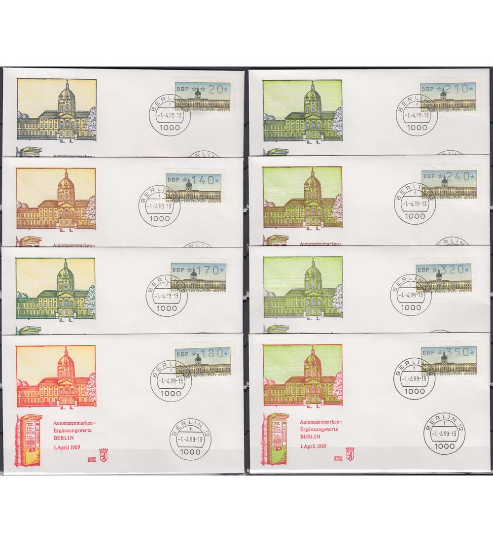 Berlin ATM VS3 auf 8 FDC Ersttagsbriefen