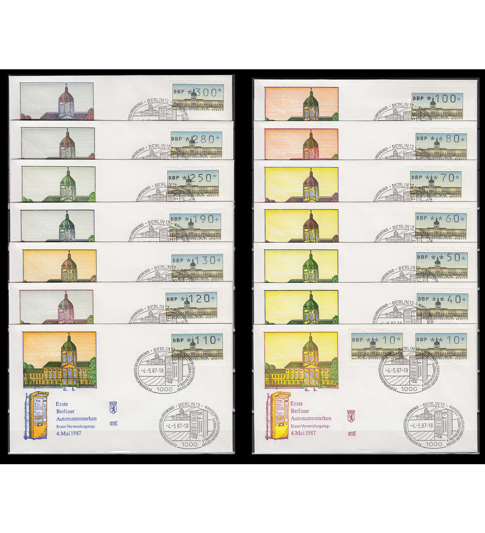Berlin ATM VS1 auf 14 FDC Ersttagsbriefen