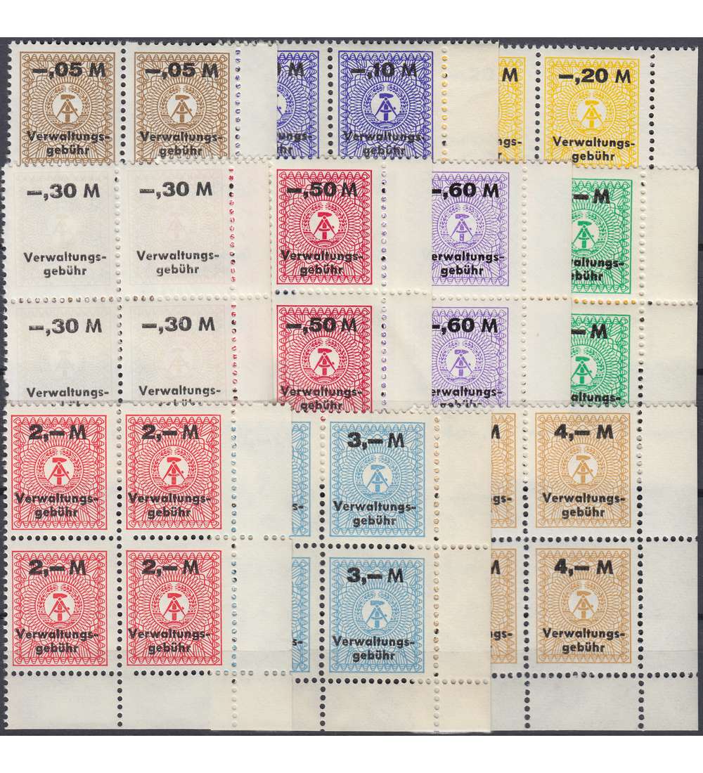 DDR 10 Gebhrenmarken postfrisch ** Eckrand-4er-Blocks