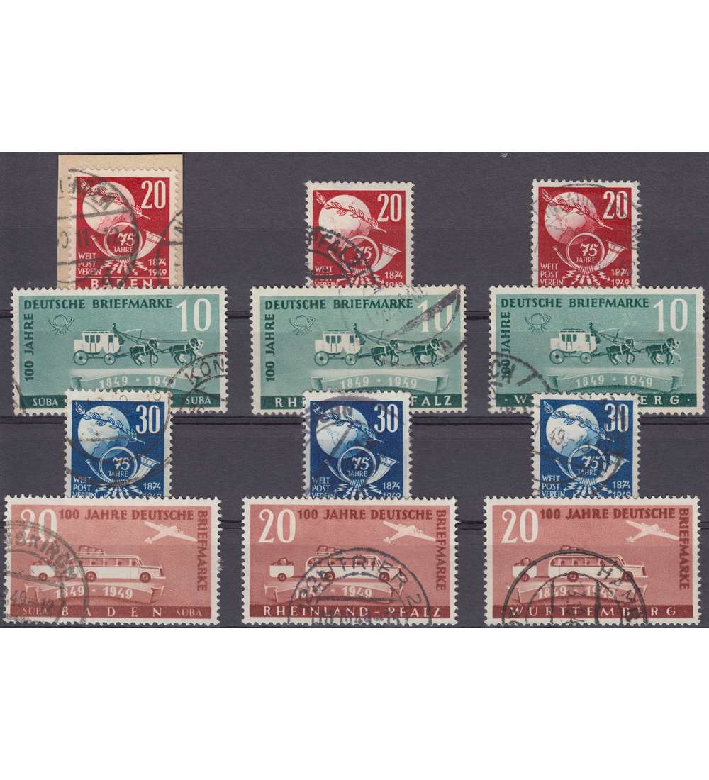 Franz�sische Zone Baden, Rheinland Pfalz, W�rttemberg Dt. Marken und Weltpostverein gestempelt