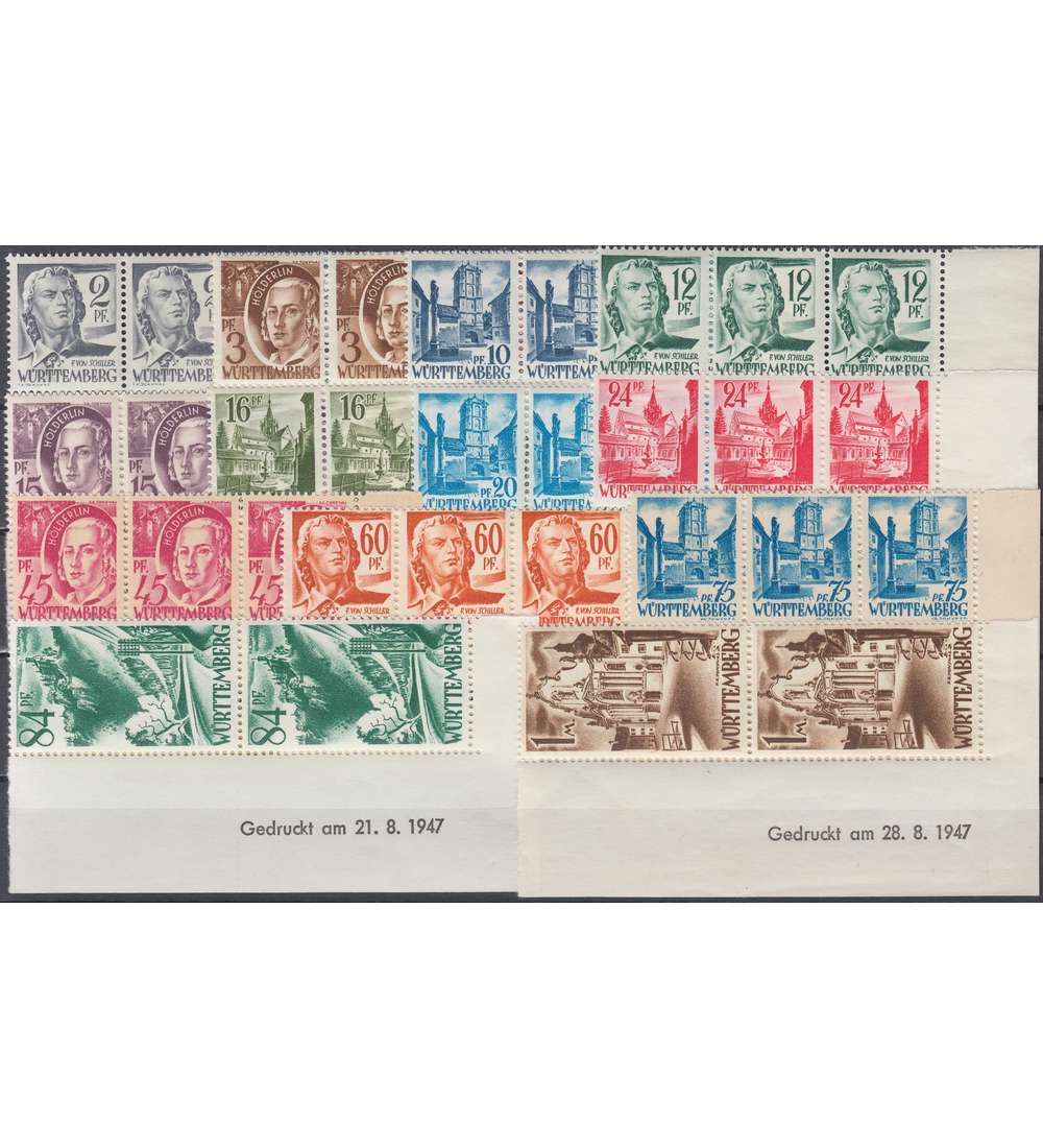 Franzsische Zone Wrttemberg Nr. 1-13 Bru postfrisch ** Druckdaten