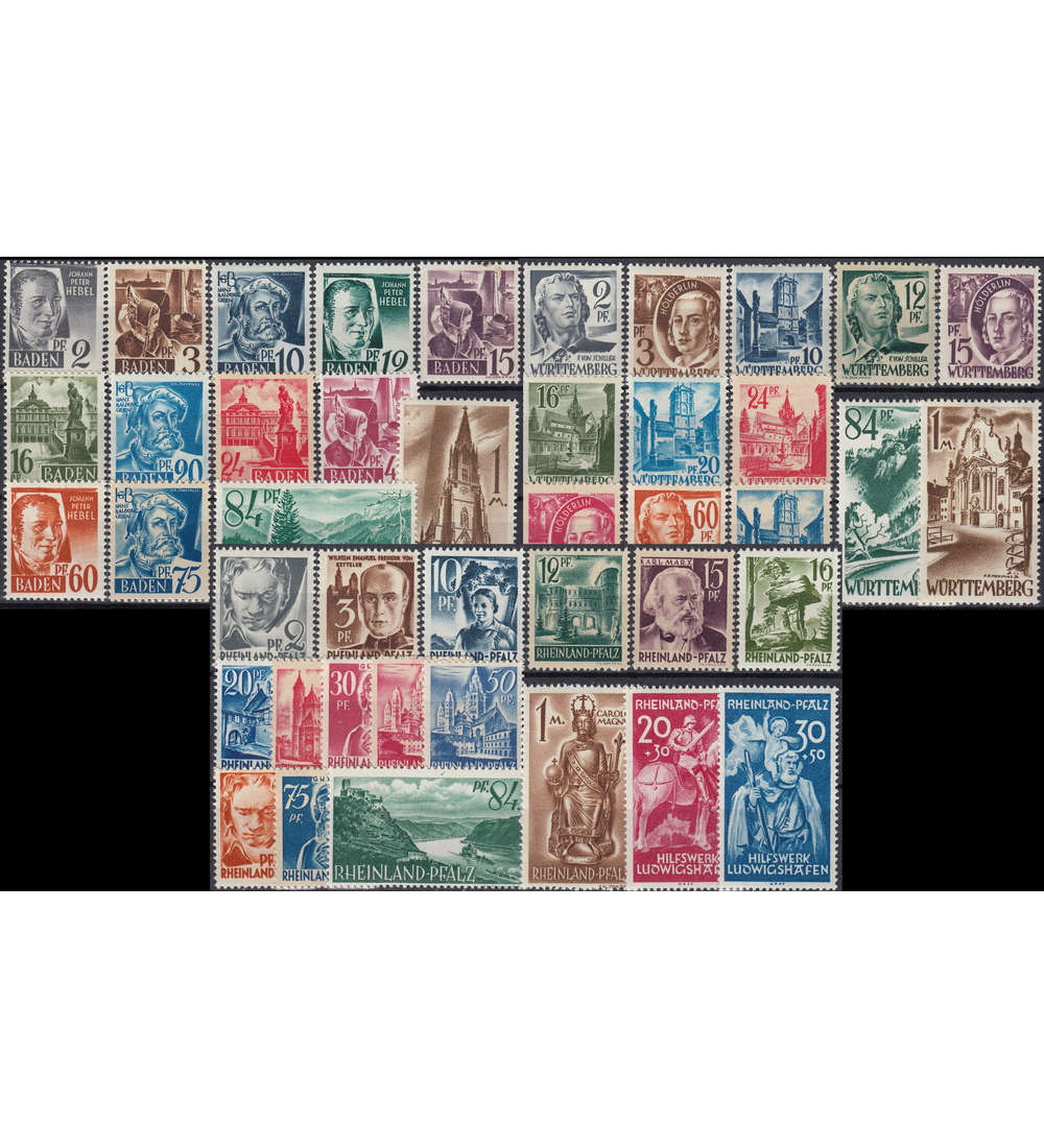 Frz. Zone Baden Nr. 1-13, Rheinland-Pfalz Nr. 1-15,30-31 W�rttemberg Nr. 1-13 postfrisch **