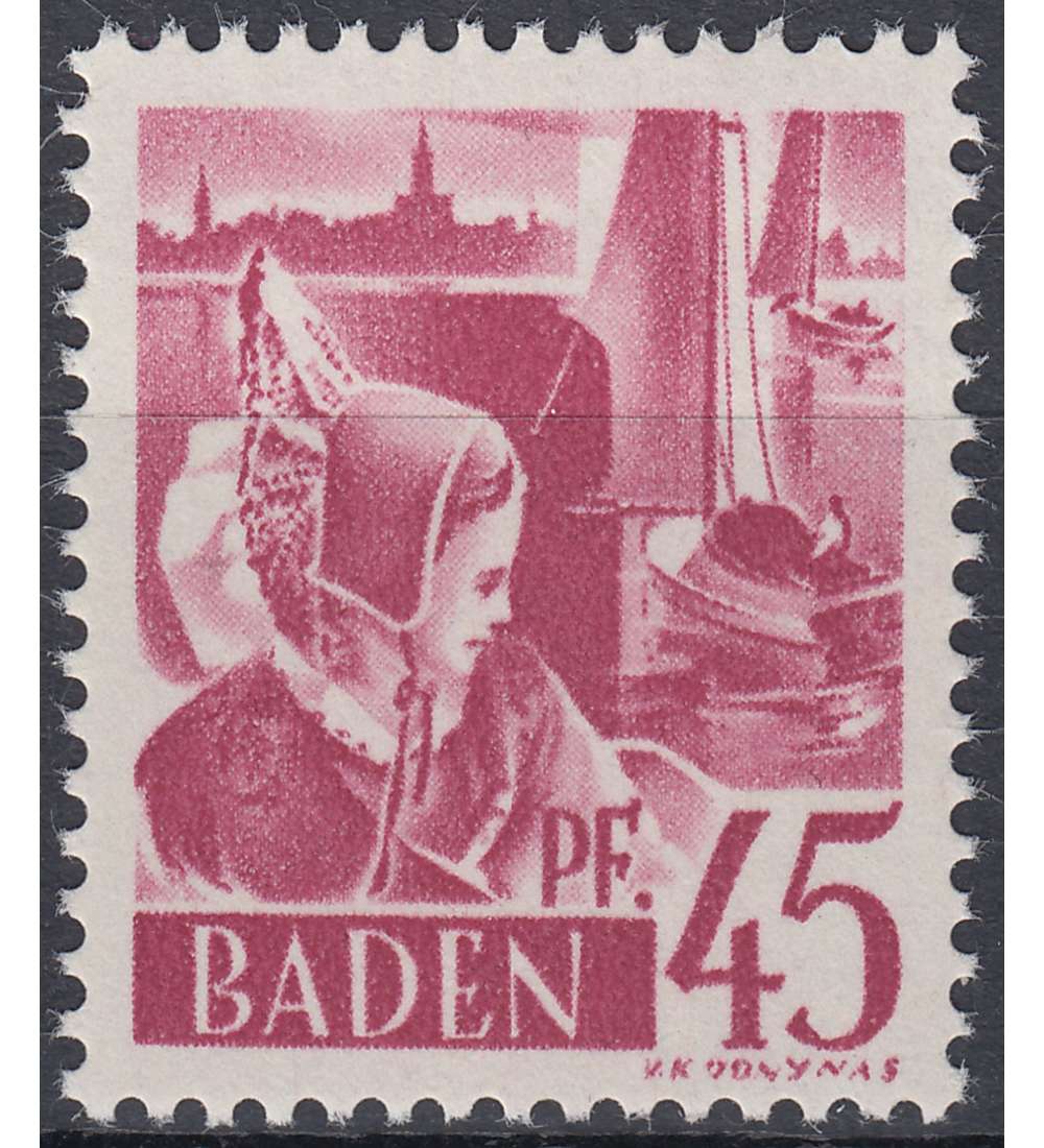 Frz. Zone Baden Nr. 9yw postfrisch Gummi grobkrnig