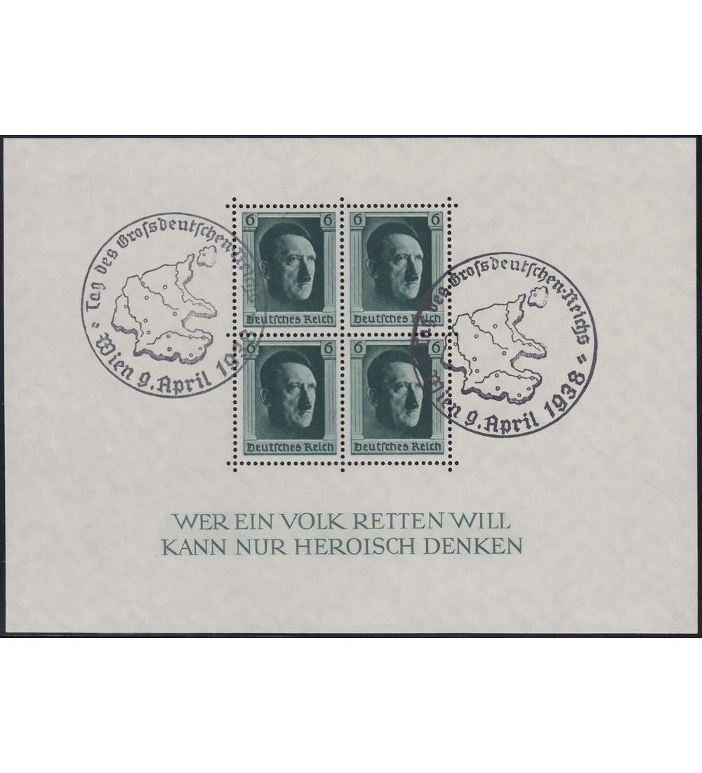 Deutsches Reich Block 7 mit SST Wien 9. April 1938 - Tag des Grodeutschen-Reichs