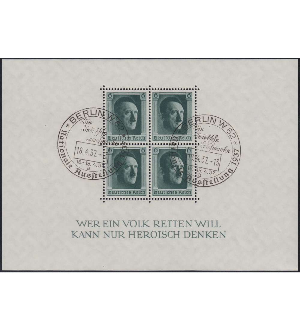 Deutsches Reich Block 7 mit SST Berlin 18.4.37 - Nationale Ausstellung