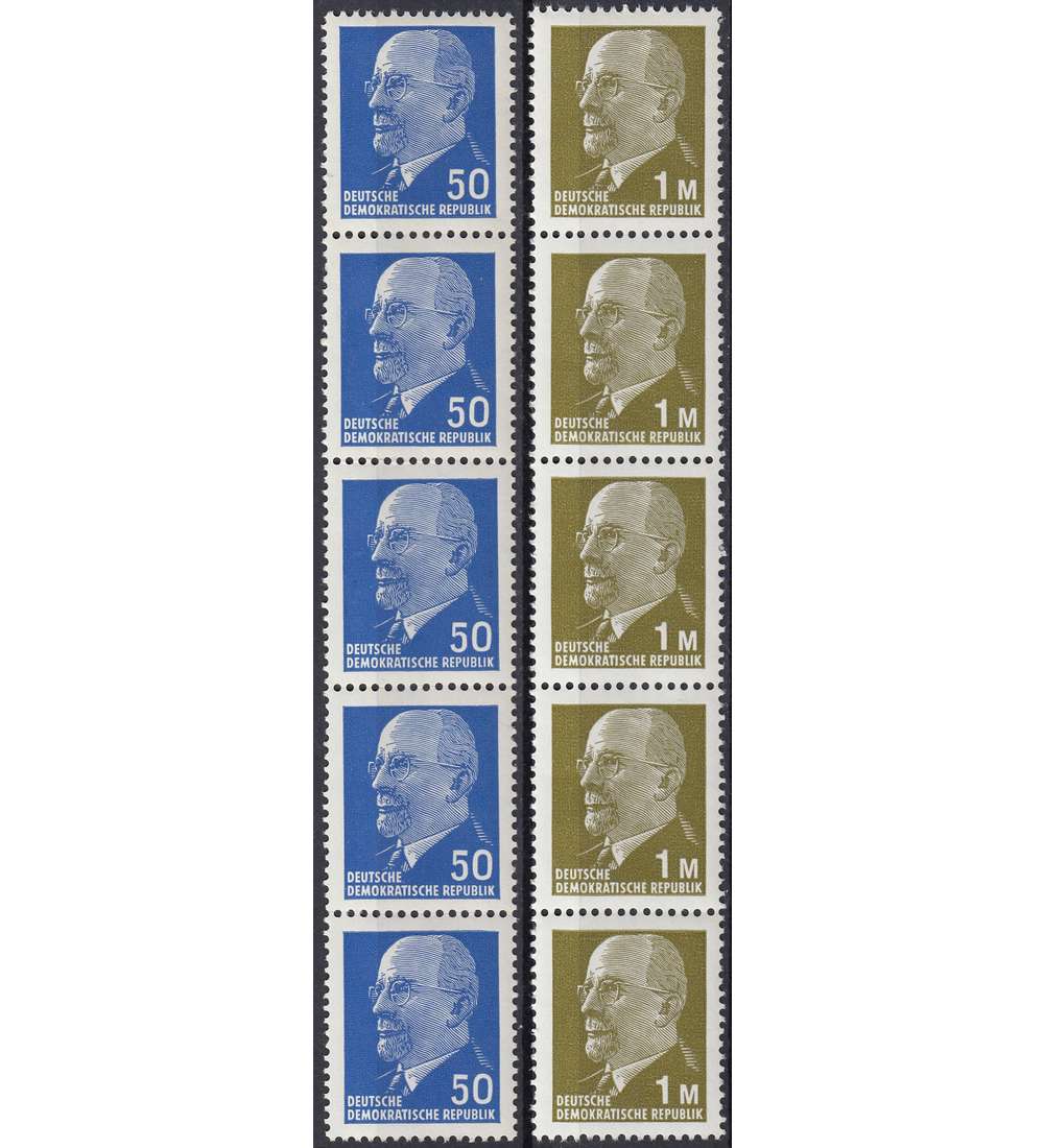 DDR Nr. 937 X und Nr. 1540 Y postfrisch ** 5er-Rollenstreifen mit Nr.