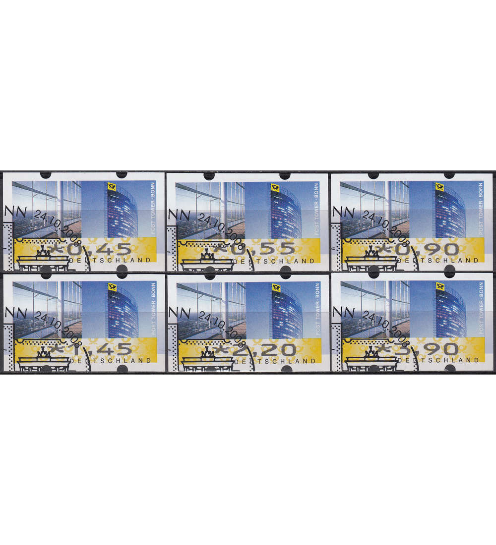 BRD Bund ATM7 TS1 gestempelt 045/055/090/145/220/390 Cent Posttower Bonn