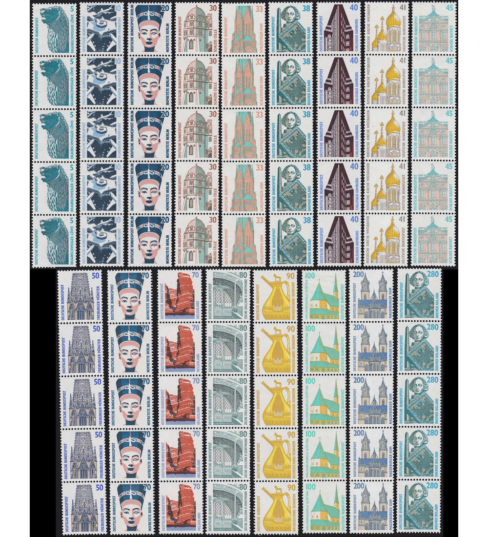 BRD Bund Sehenswrdigkeiten ** 17 5er-Rollenstreifen mit waagerechter Zhlnummer