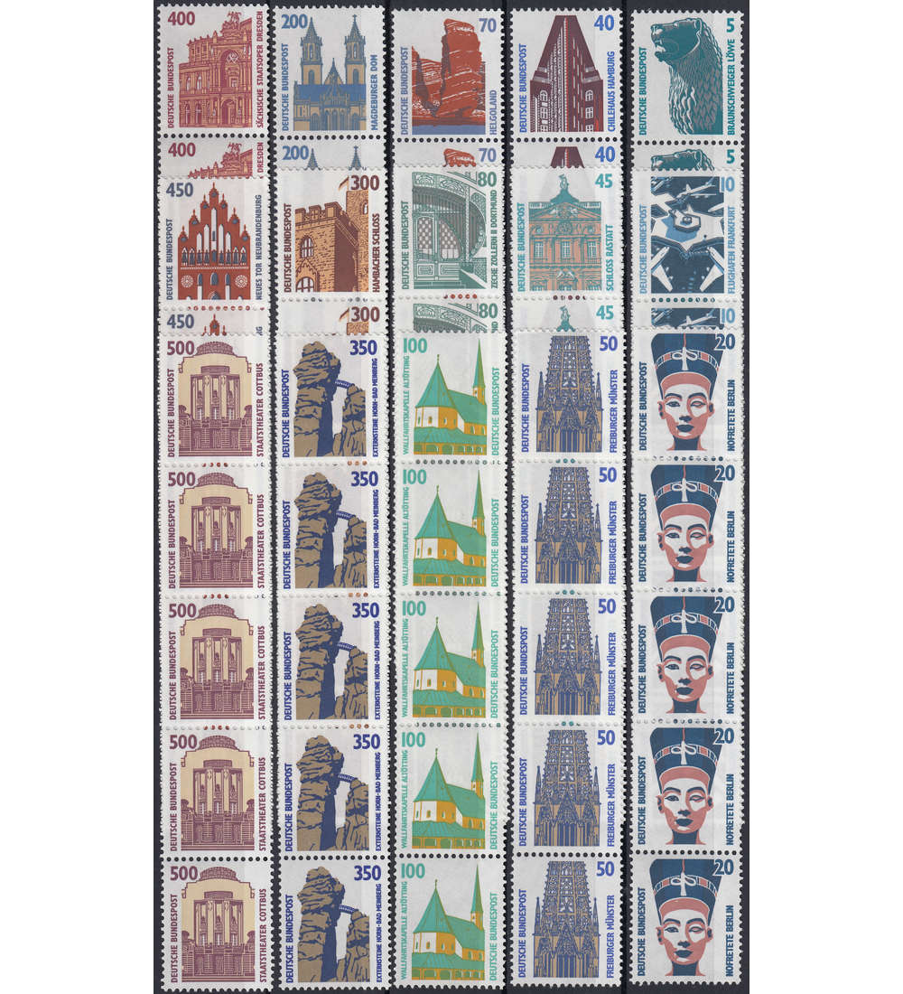BRD Bund Sehenswrdigkeiten ** 15 5er-Rollenstreifen mit senkrechter Zhlnummer