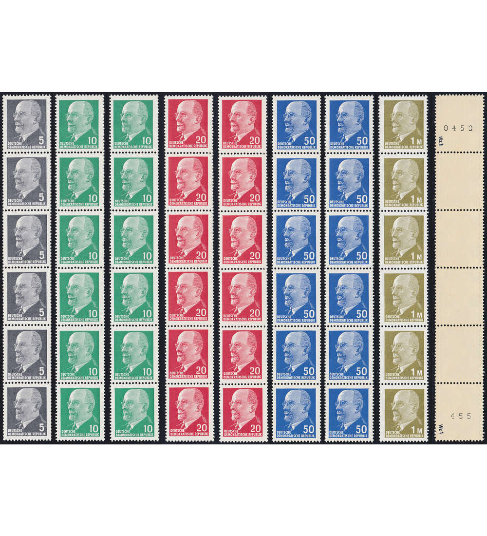 DDR 8 postfrische Rollen-6er-Streifen Ulbricht mit normaler Zhlnummer