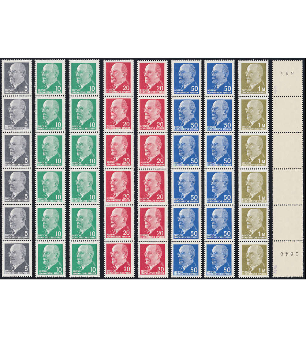 DDR 8 postfrische Rollen-6er-Streifen Ulbricht mit kopfstehender Zhlnummer