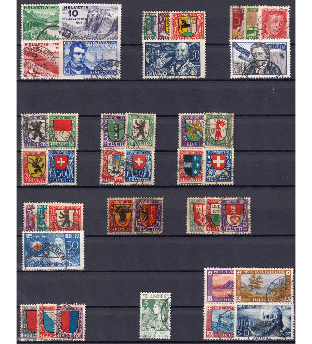 Schweiz 50 Zuschlagsmarken aus 1913-1931 gestempelt in Bedarfsqualit�t
