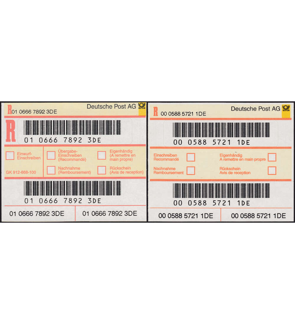 BRD Bund - Einschreibezettel ungebraucht in 2 verschiedenen Ausfhrungen