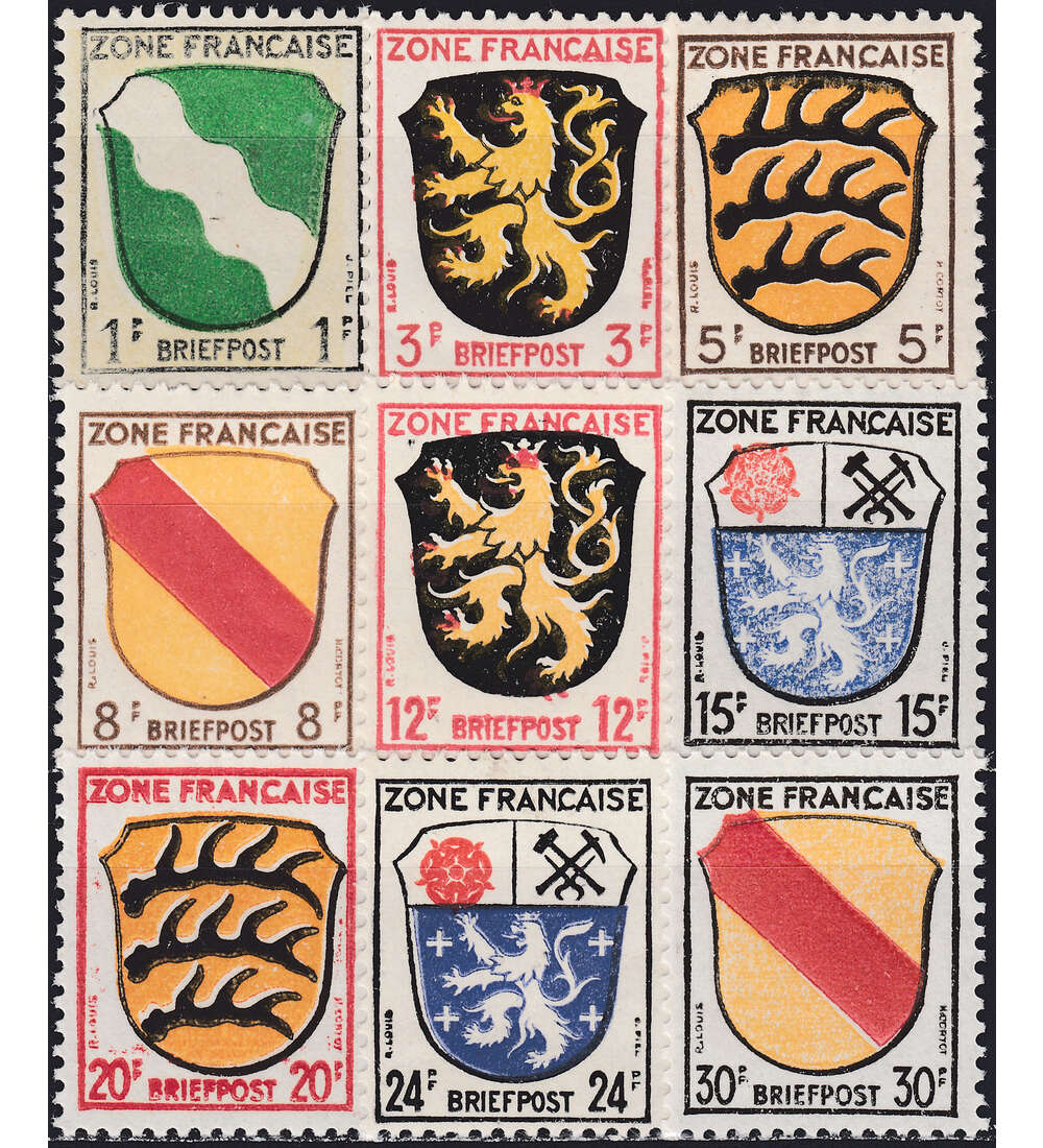 Frz. Zone Wappen Nr. 1-10 ohne Nr. 5 postfrisch **