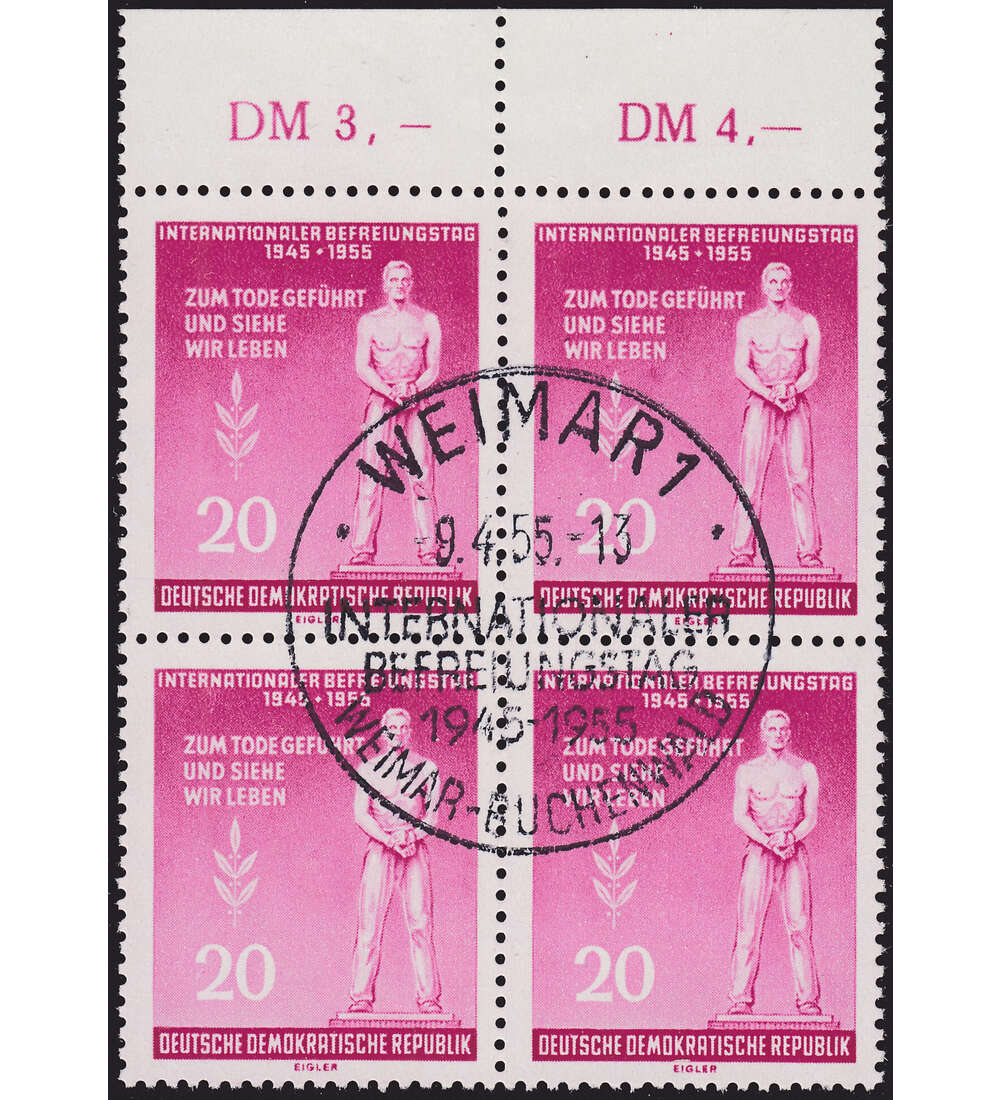 DDR Nr. 460 Y II gestempelter Viererblock vom Oberrand