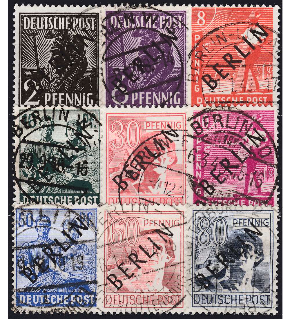 Berlin Schwarzaufdrucke 9 ver. gestempelt, gepr�ft + signiert