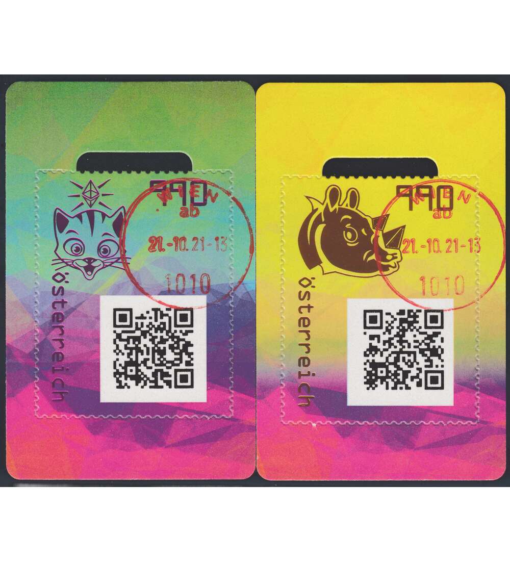 sterreich Crypto-Tier-Set 2 Farbe: schwarz gestempelt Katze und Nashorn