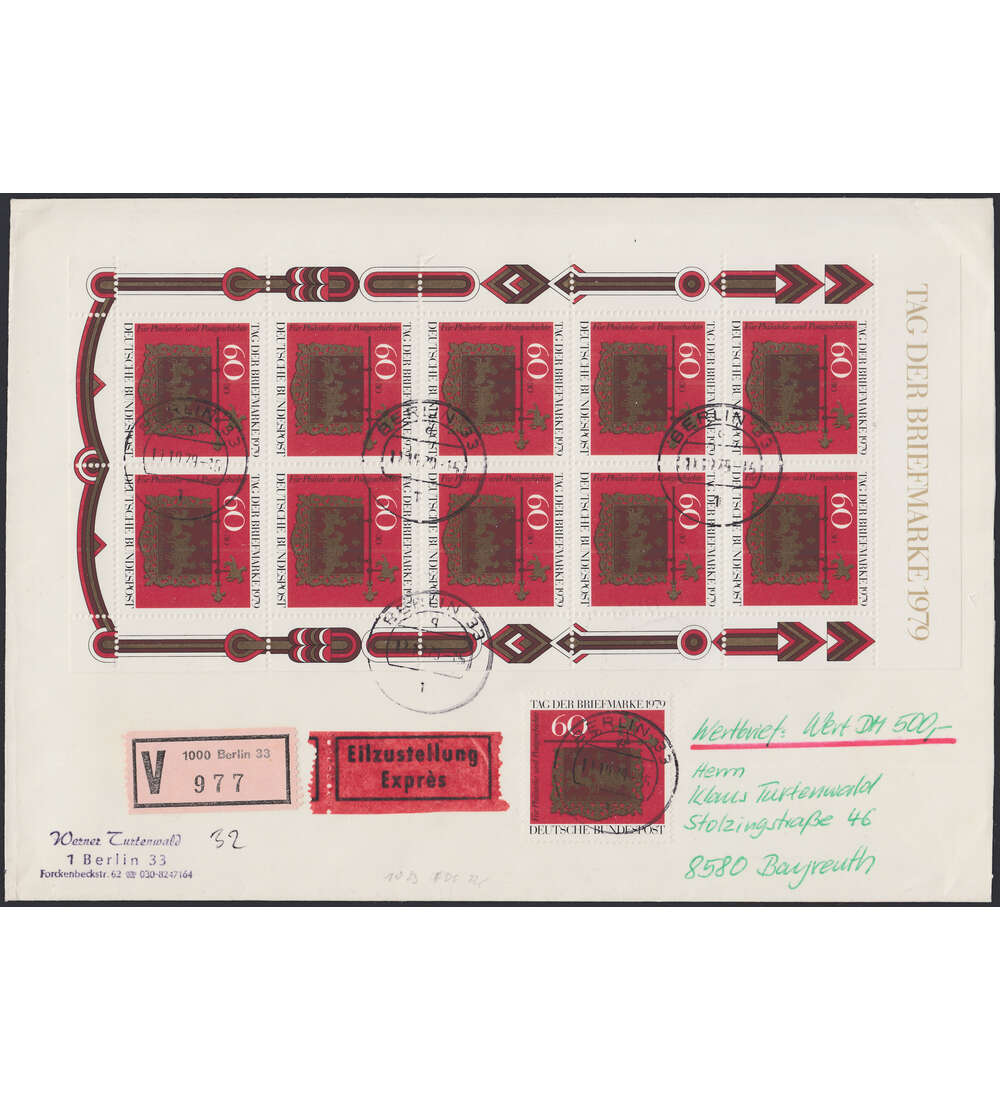 BRD - Kleinbogen Nr. 1023 auf Einschreibe-Wertbrief