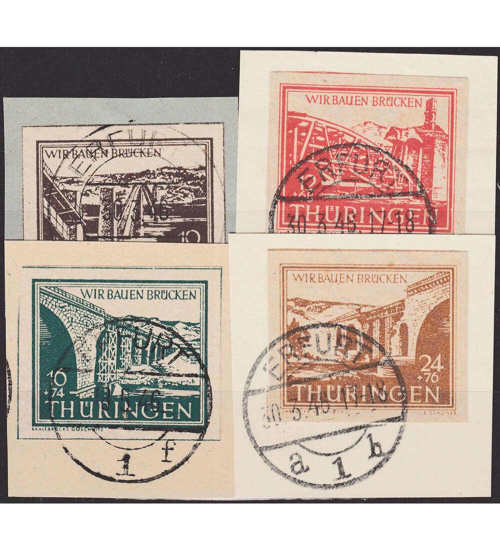 SBZ Nr. 112-115 auf Briefabschnitten gestempelt