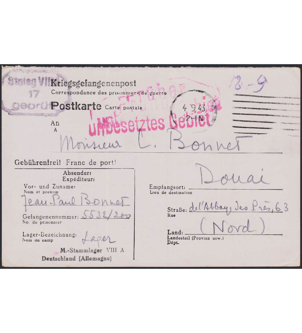 Kriegsgefangenenpost als Postkarte aus dem Stalag VIII A