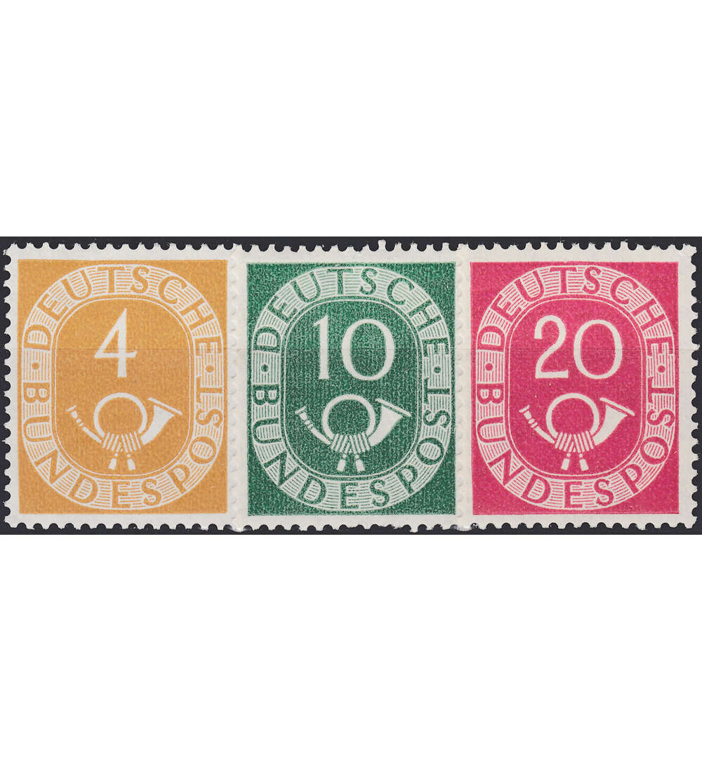 BRD Posthorn Nr. 124, 128 u. 130 postfrisch die Werte 4, 10 und 20 Pfennig