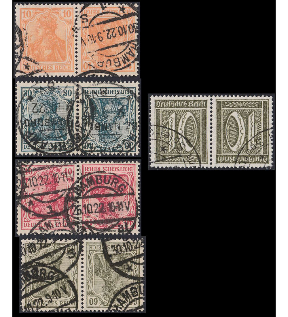 Dt. Reich Germania-Kehrdrucke Nr. K 1 - K 5 gestempelt