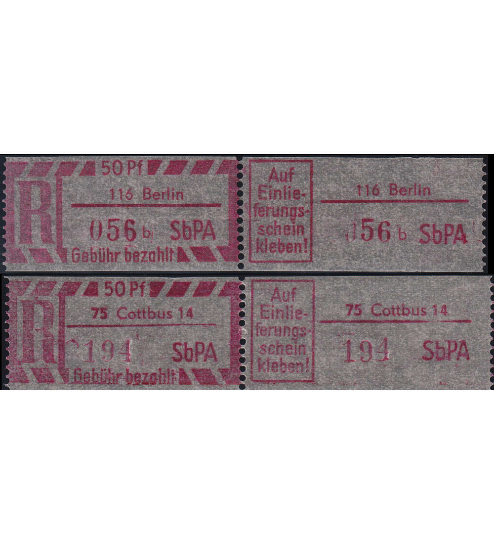 DDR - Einschreibezettel postfrisch Berlin und Cottbus