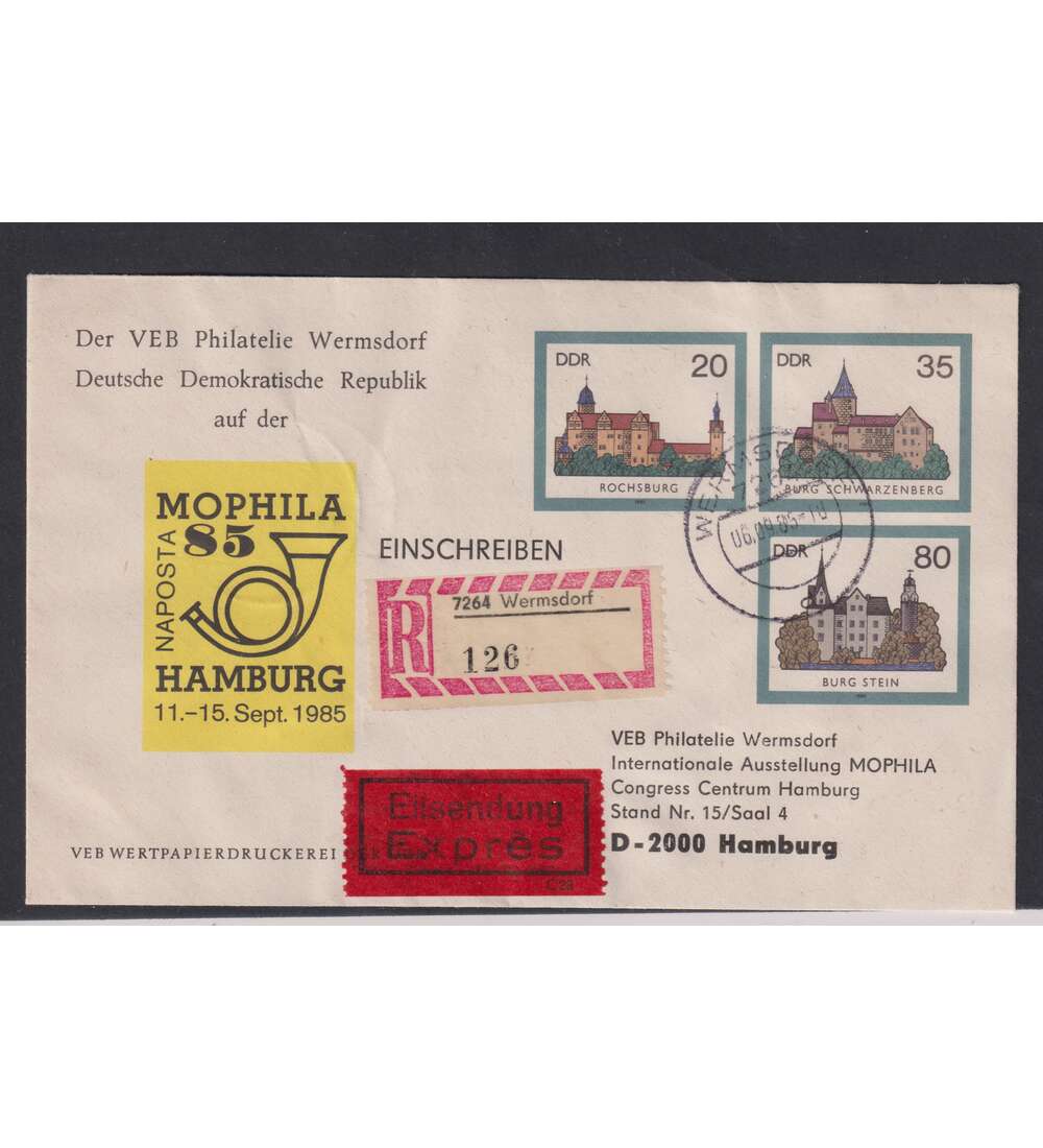 DDR-Ganzsache U 2 gestempelt mit Zudruck Hamburg zur Mophila Hamburg 1985