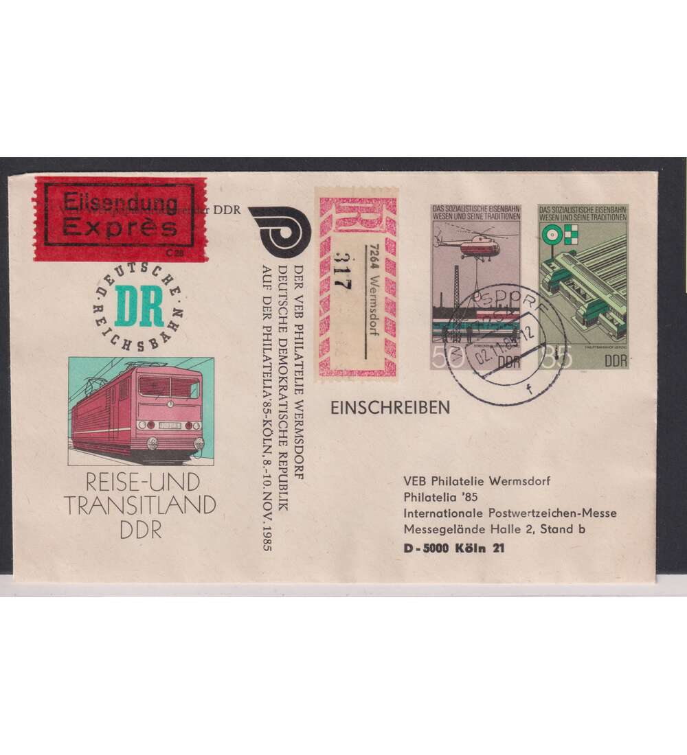 DDR-Ganzsache U 3 gestempelt mit Zudruck Eisenbahn zur Philatelia K�ln 1985
