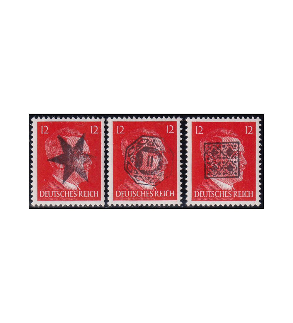 Deutsche Lokalausgabe Hitler 12 Pfg. - Ausgabe postfrisch 3 ver. Handstempel-Aufdrucken