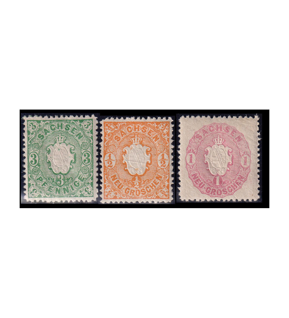 Sachsen - Postfrisch Nr. 14-16 im Pr�gedruck Staatswappen von 1863