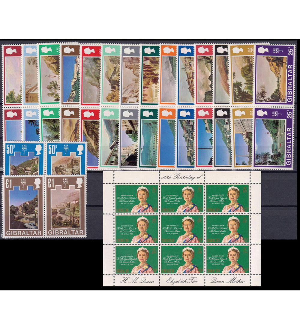 Gibraltar postfrisch Nr. 244-275 in Paaren mit Nr. 408 als Kleinbogen