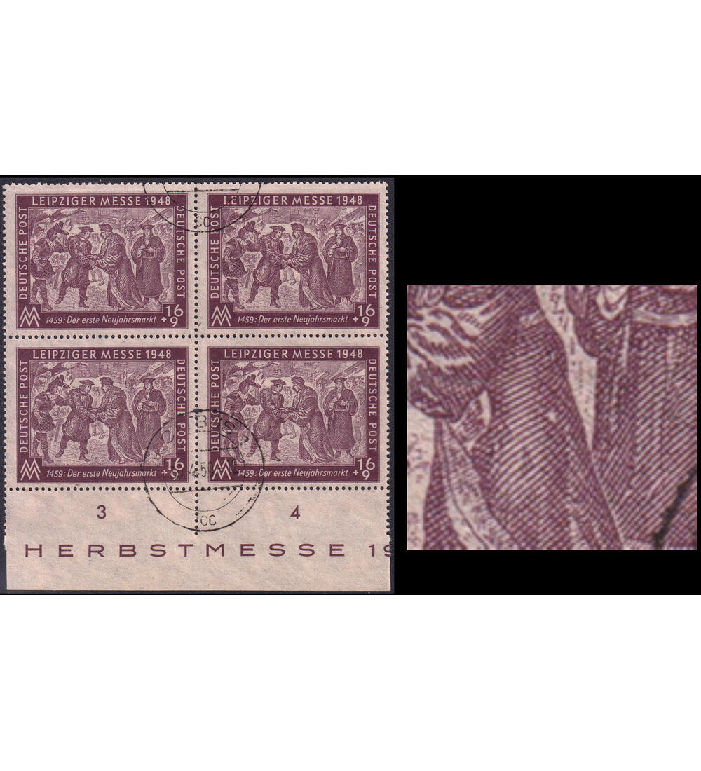 SBZ Leipziger Messe 1948 Nr. 198 IV gestempelt Loch im Mantel des 3. Mannes