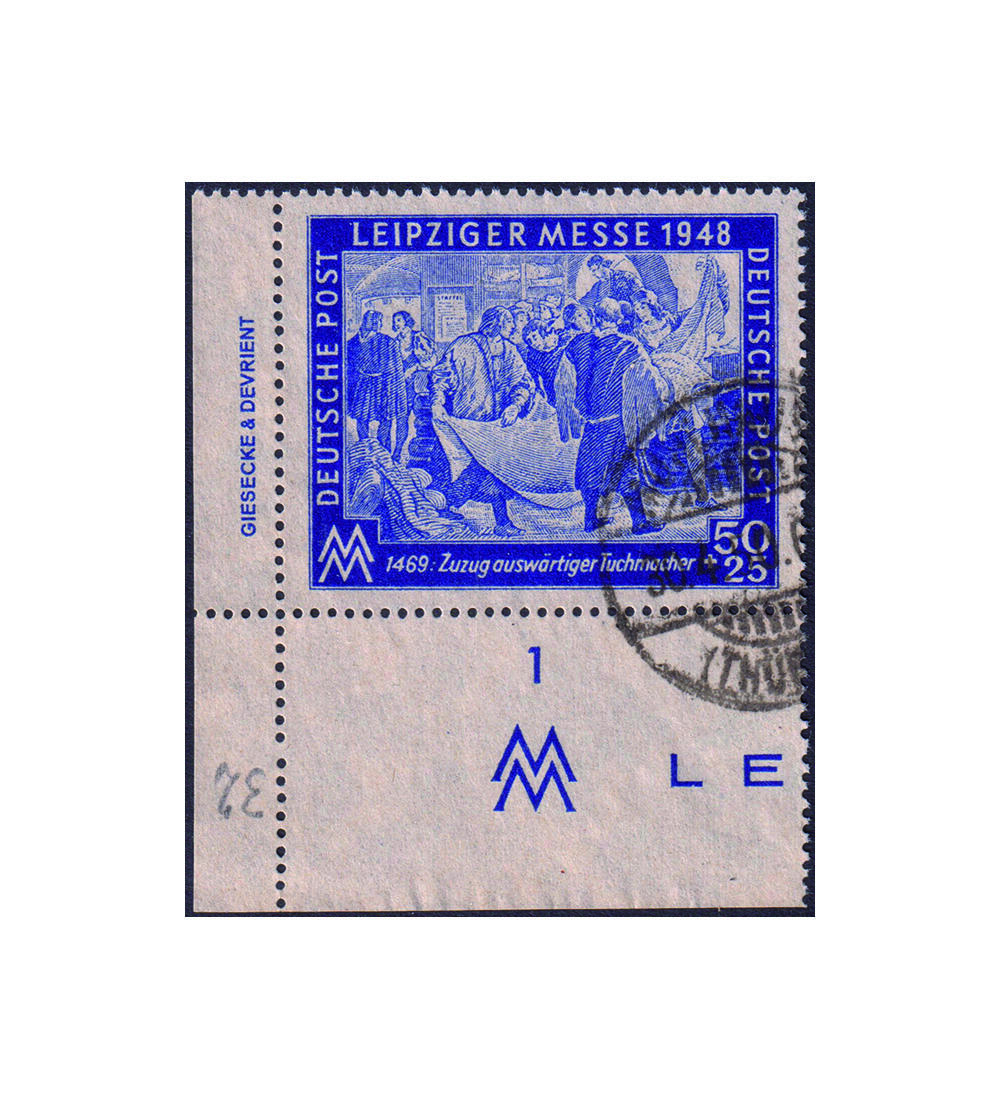SBZ Leipziger Messe 1948 Nr. 199 DZ gestempelt aus der Ecke unten links