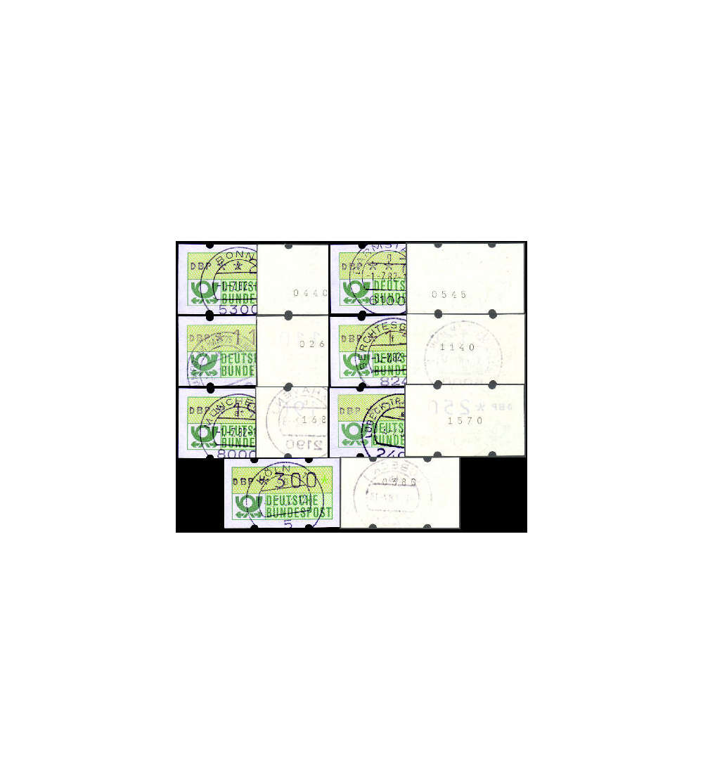 BRD Bund  ATM Nr. 1 gestempelt 7 Werte 20-300 Pfg. mit Z.-Nr.