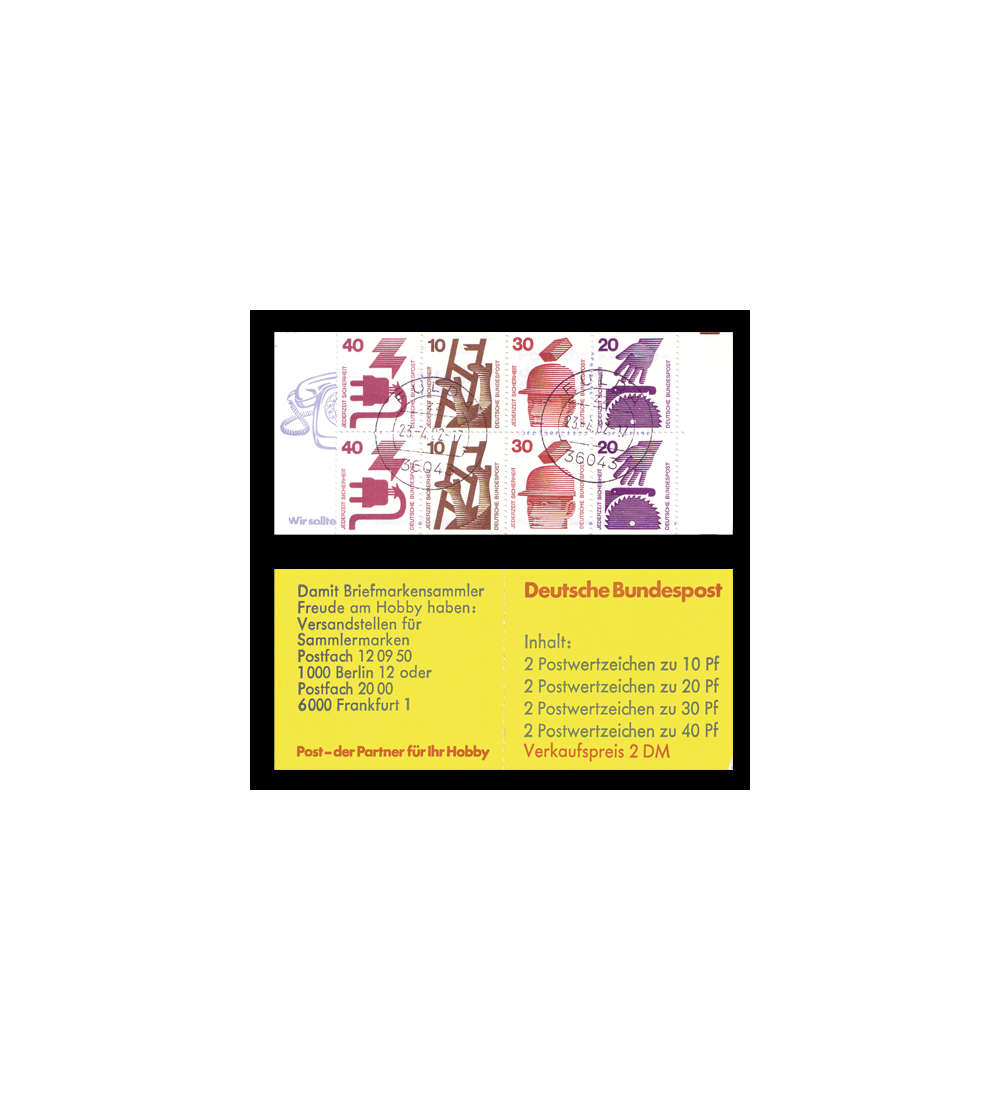 BRD Bund  Markenheftchen Nr. 20 gestempelt Unfallverhtung geschnitten